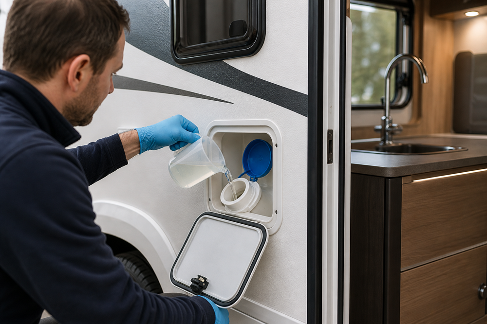 CARAVANTI Aqua Anlagen-Systemreiniger – Anwendung zur Reinigung der Wasseranlage im Wohnmobil